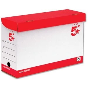 5 Star Office Transfer Case Hinged Lid Foolscap Red and White Pack 20