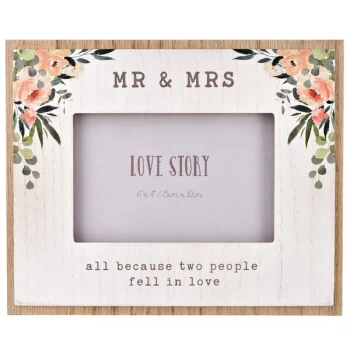 6" x 4" - Love Story Wooden Photo Frame - Mr & Mrs