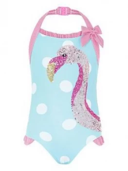 Monsoon Girls Fee Flamingo Sequin Swimsuit - Turquoise Size Age: 11-12 Years, Women