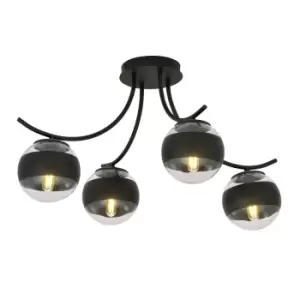 Boston Black Multi Arm Globe Ceiling Light with Clear,Black Glass Shades, 4x E14