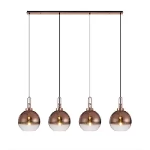 Luminosa Linear 4 Light Pendant E27 With 30cm Globe Glass, Copper, Clear Copper, Matt Black