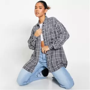 I Saw It First Brushed Check Oversized Shirt - Grey