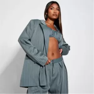 I Saw It First Pinstripe Oversized Blazer - Green