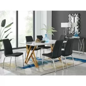 Taranto White High Gloss Dining Table and 6 Black Isco Chairs - Black