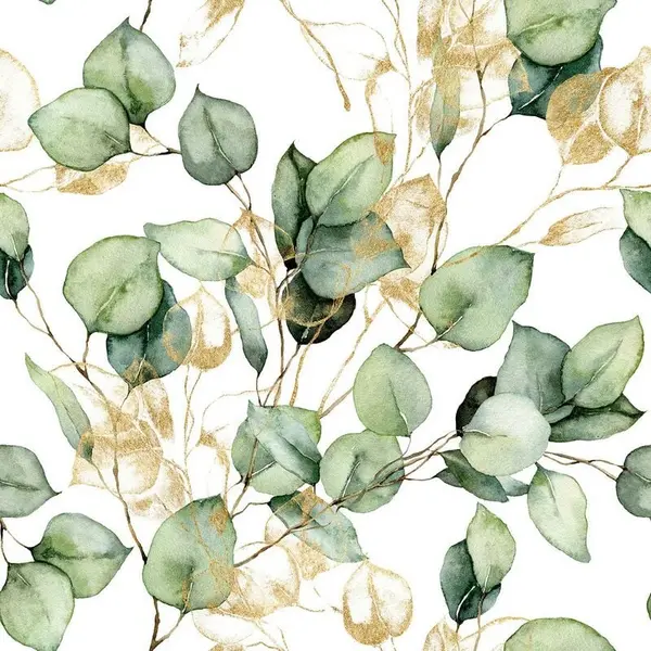 MURIVA Muriva Eucalyptus Green Wallpaper Metallic Gold Effect Leaves Feature Wall WL-210501