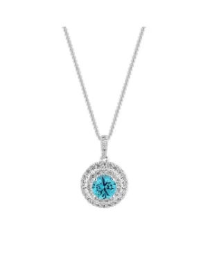 Simply Silver Double Halo Aqua Necklace