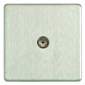 Wickes Single Screwless Flat Plate Coaxial Socket - Brushed Steel