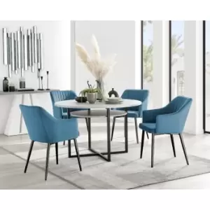 Furniturebox UK - Furniturebox Adley Grey Concrete Effect 120cm Storage Dining Table & 4 Blue Calla Black Leg Velvet Chairs