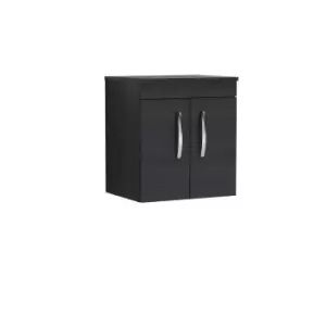 Nuie Athena 500 Wall Hung 2-door Vanity & Worktop - Black Woodgrain