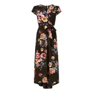 Mela London Black Floral Dipped Hem Midi Dress - Black