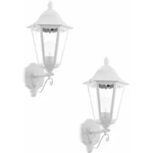 2 pack IP44 Outdoor Wall Light White Traditional Lantern 60W E27 Porch Lamp Up