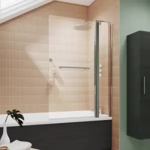 Pacific Square Hinged Bath Screen with Fixed Panel and Towel Bar 1433mm h x 1005mm w - 6mm Glass - Nuie