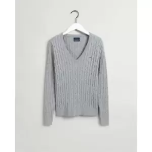 Gant V Neck Cable Knit Jumper Womens - Grey