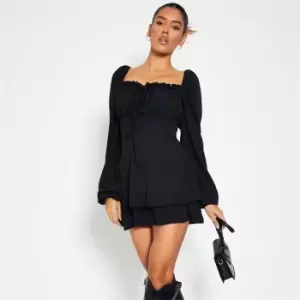 I Saw It First Milkmaid Tiered Mini Dress - Black