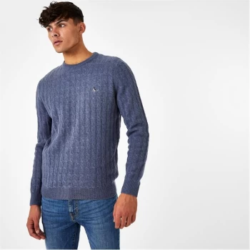 Jack Wills Marlow Merino Wool Cable Knitted Jumper - Dusky Blue