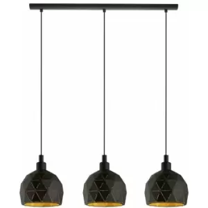 Pendant Ceiling Light Colour Black Faceted Gold Inner Shade Bulb E14 3x40W