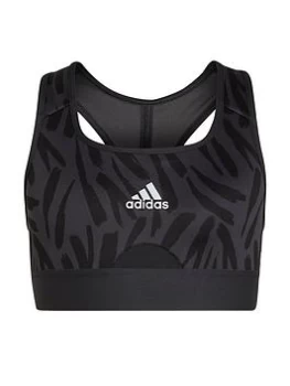 adidas Older Girls Aeroready Printed Sports Bra - Grey/Black, Grey/Black, Size 9-10 Years, Women