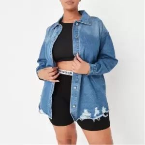 Missguided Distressed Denim Shirt Co Ord - Blue