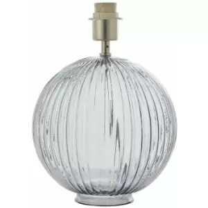 Round Textured Table Lamp Base Smoked Ribbed Glass & Nickel Classic Globe Bulb