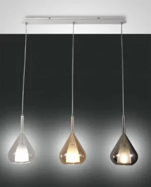 Lila Straight Bar Pendant Ceiling Light Amber, Grey And Transparent Glass, E27