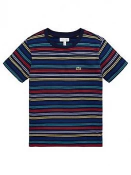 Lacoste Boys Short Sleeve Multi Stripe T-Shirt - Navy, Size 6 Years