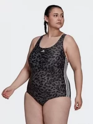 adidas Sh3.ro Summerglow 3-stripes Swimsuit (plus Size), Grey/White, Size 2X, Women