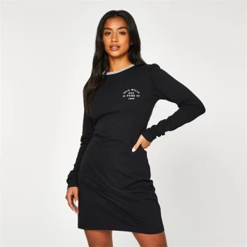 Jack Wills Capstaff Long Sleeve T-Shirt Mini Dress - Black