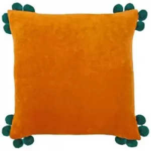 Furn Hoola Pom Pom Cushion Cover (One Size) (Orange/Teal) - Orange/Teal