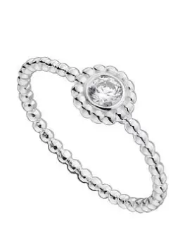 The Love Silver Collection Sterling Silver Dainty Beaded Dress Ring, One Colour, Size L, Women