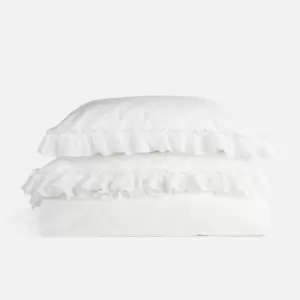 in home Estelle Linen Cotton Frill Edge Duvet Set - White - King