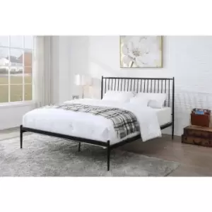 Newport Modern Slatted Black Metal Bed Frame Double 4ft6 - Black