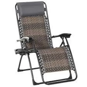 Outsunny Outdoor Zero Gravity Folding Lounge Chair with Headrest, Cup and Phone Holder for Garden, Balcony, Deck, Grey