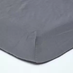 Dark Grey Linen Deep Fitted Sheet, King - Grey - Grey - Homescapes