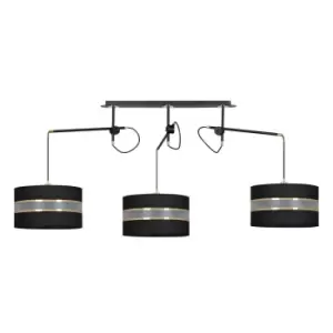 Korno Black Pendant Ceiling Light with Black, Gold Fabric Shades, 3x E27