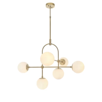 Cosenza 6 Light Ceiling Semi Flush Matt Antique Brass Plate & Opal Glass