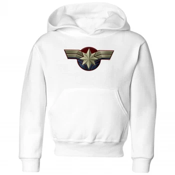 Captain Marvel Chest Emblem Kids Hoodie - White - 5-6 Years