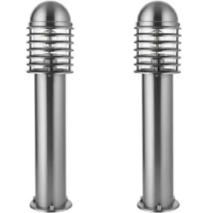 2 PACK Outdoor Post Bollard Light Polished Steel Vandal Proof External Pathway