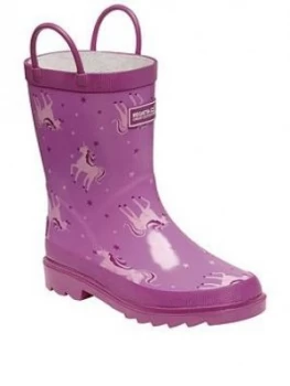 Regatta Girls Mudplay Junior Unicorn Wellies - Pink, Lilac, Size 13