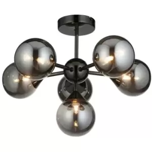 Endon Oscar 6 Light Multi Arm Glass Shade Semi Flush Ceiling Lamp Black Chrome