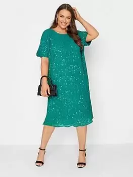 Yours Luxe Embellished Cape Dress - Green, Size 20, Women