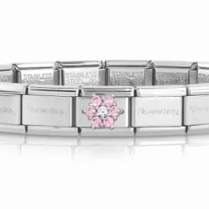 Nomination Classic Silver Pink CZ Flower Charm Bracelet