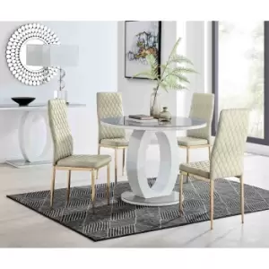 Furniture Box Giovani Round Grey 100Cm Table and 4 Cream Velvet Milan Gold Leg Chairs