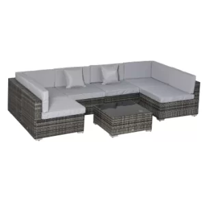 Outsunny 6-Seater Garden Rattan Furniture Set Patio Outdoor Sectional Wicker Weave Sofa Seat Coffee Table w/ Cushion and Pillow Buckle Structure