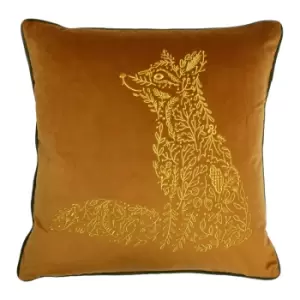 Forest Fauna Woodland Fox Square Cushion Rust/Gold, Rust/Gold / 50 x 50cm / Polyester Filled