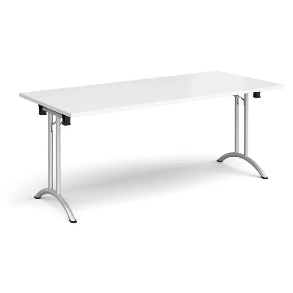 Rectangular Folding Meeting Table with Silver Curved Legs - 1800mm - White