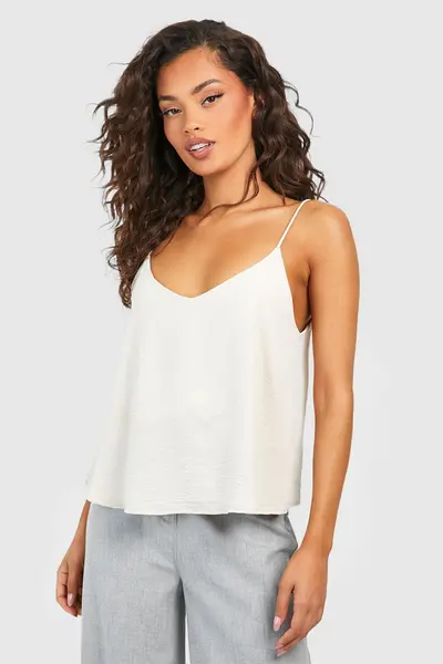 boohoo Basic Woven V Neck Cami Cream