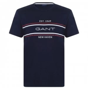 Gant Stripe Short Sleeve T Shirt - Navy 433