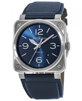 Bell & Ross BR 03-92 Blue Steel Leather Strap Mens Watch BR0392-BLU-ST/SCA BR0392-BLU-ST/SCA