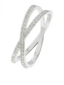 Accessorize Sterling Silver Pave Cross Ring - Crystal