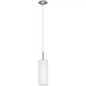 Pendant Ceiling Light Satin Nickel Shade White Painted Satin Glass E27 1x60W